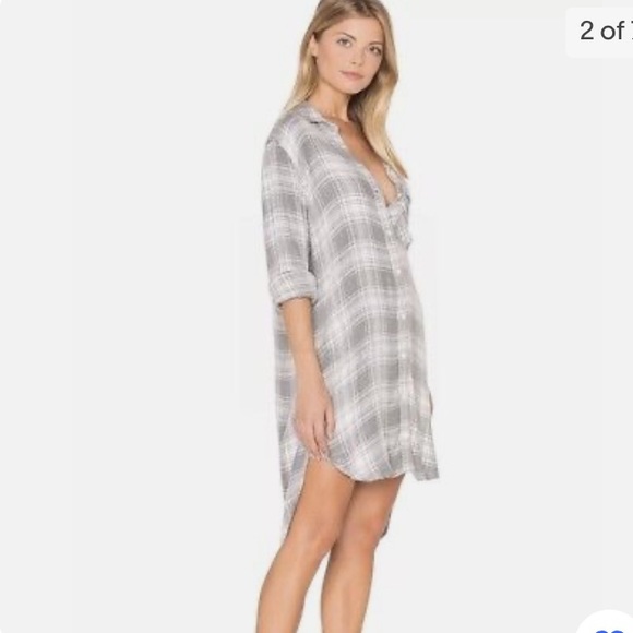 NWT Cloth & Stone long sleeves shirt dress, plaid white Heather gray, size M - Picture 3 of 8